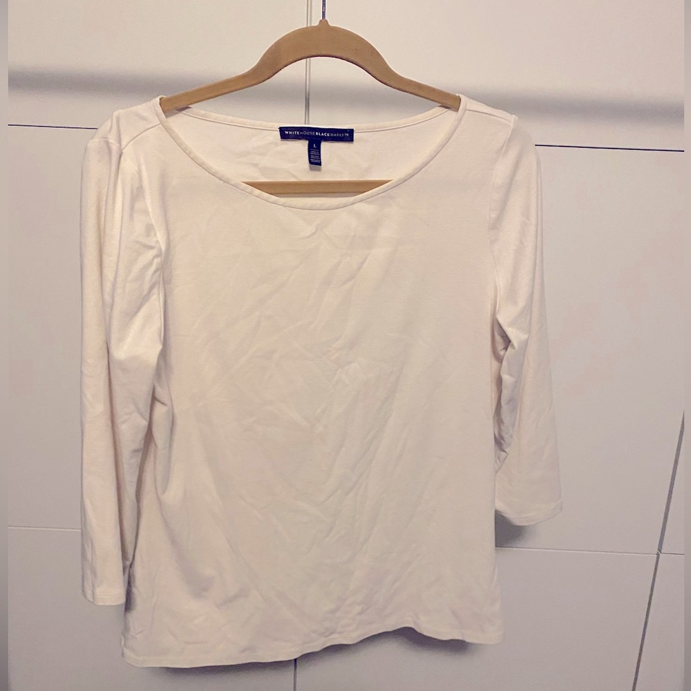 WHBM 3/4 Sleeve Tee White L